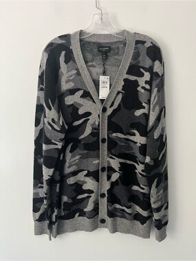 NEW Club Room 100% Cashmere Camo Gray Cardigan Sweater Large